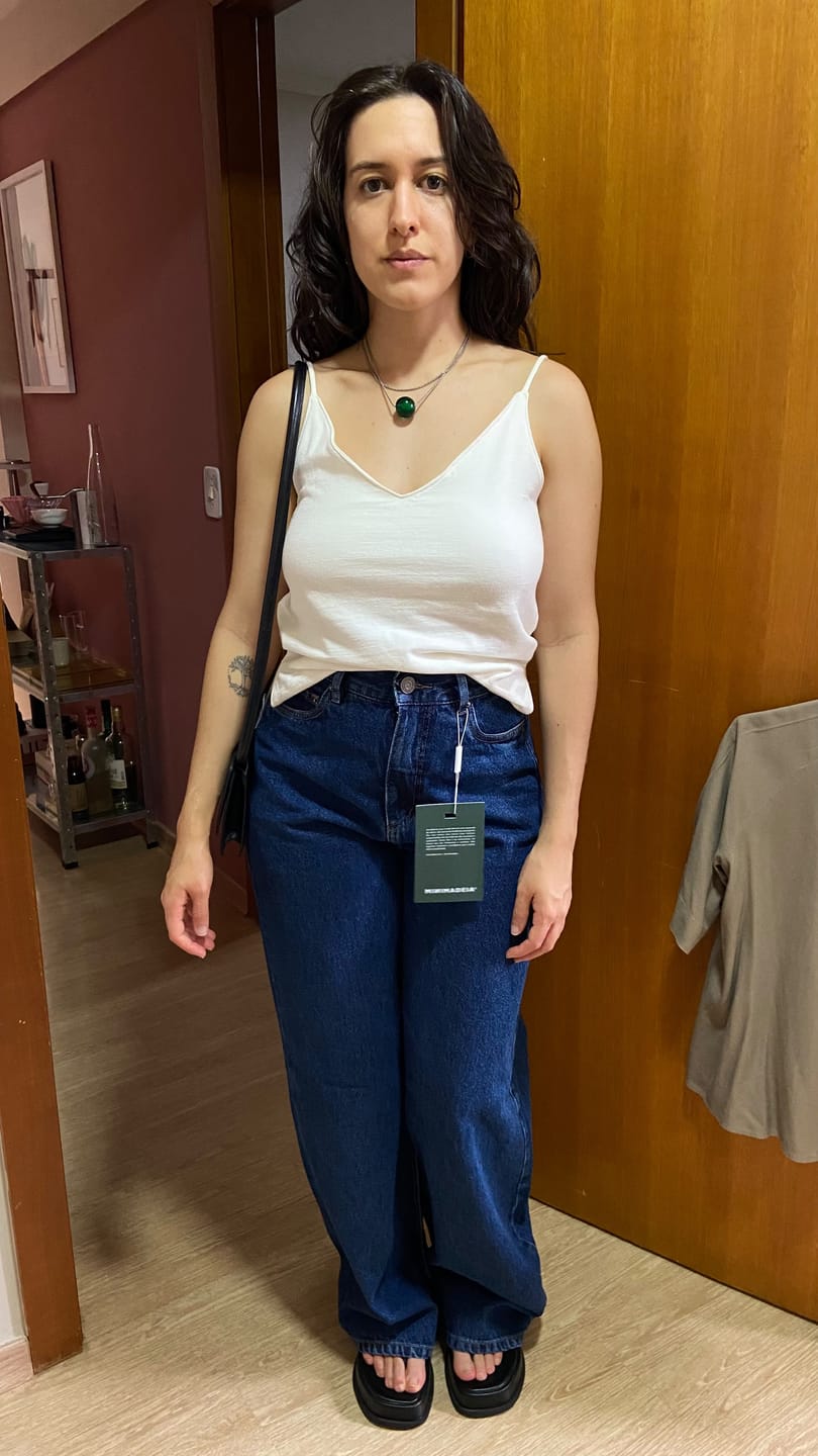 Customer photo review of Calça Jeans Wide Leg Buriti Azul Escuro
