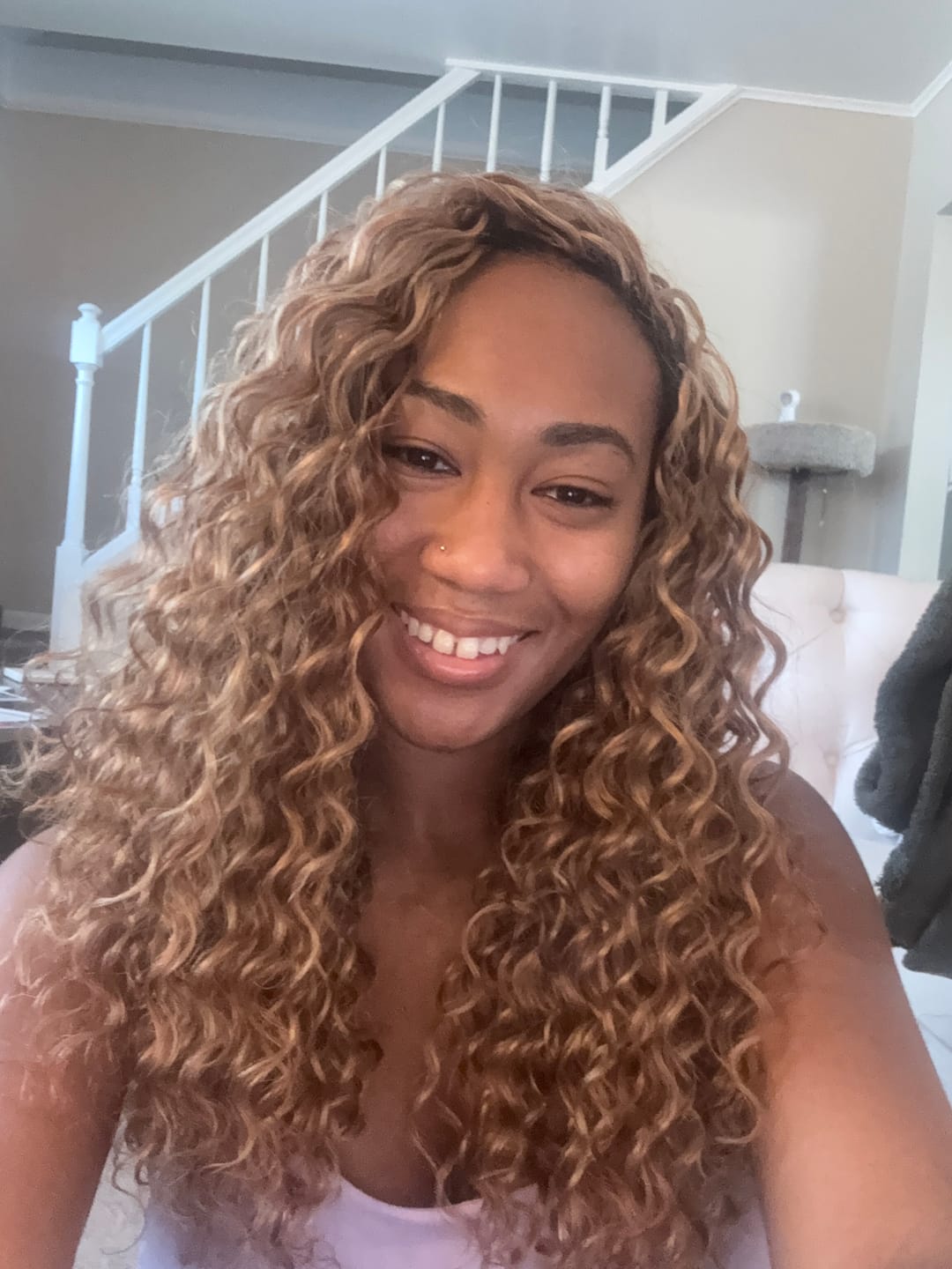 Customer photo review of #27/30 Mix Color Blend Loose Deep Wave Feather Crochet Hair