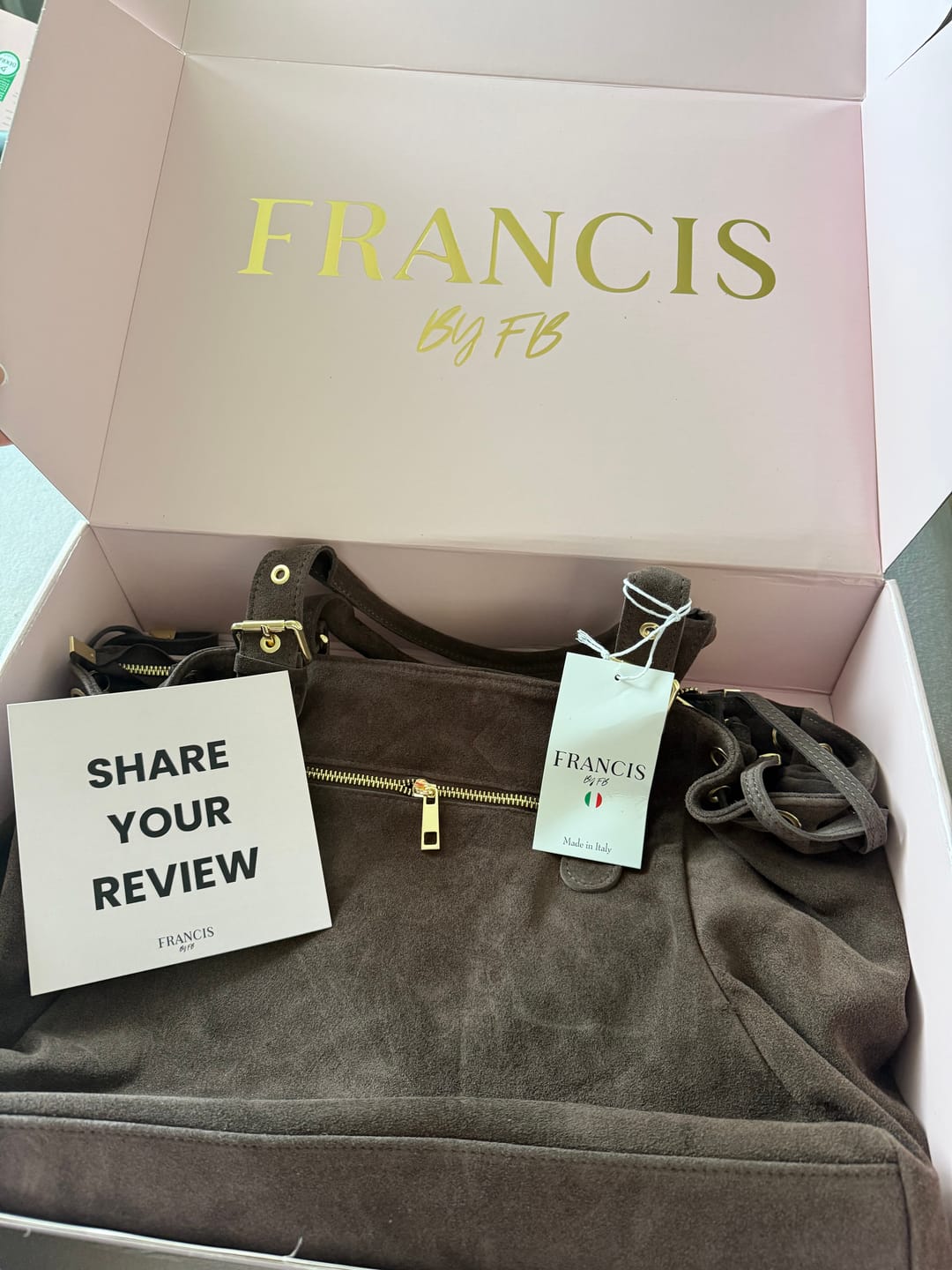 Customer photo review of Suède Muse bag espresso