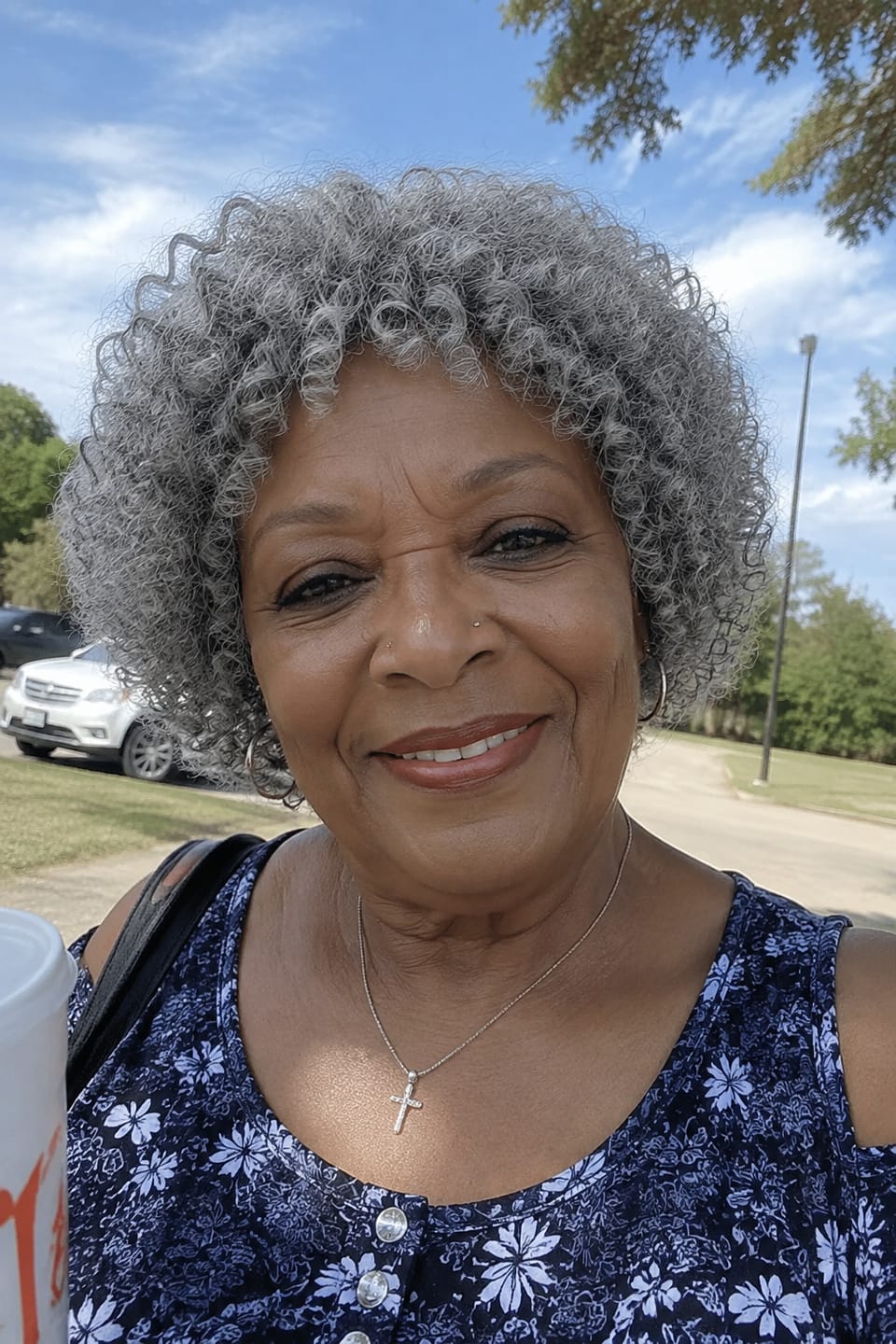 Customer photo review of Luvwin Salt And Pepper Ringlet Curls Wig With Bangs
