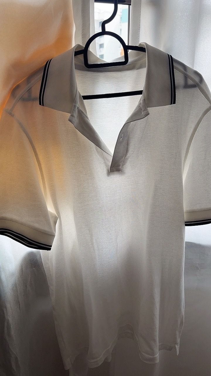 Customer photo review of Striped Collar Piqué Polo – Slim Fit