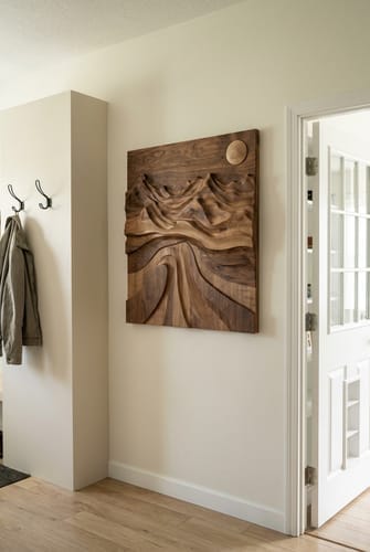 Customer photo review of Large Wood Landscape Wall Art With Mountain and Path Relief