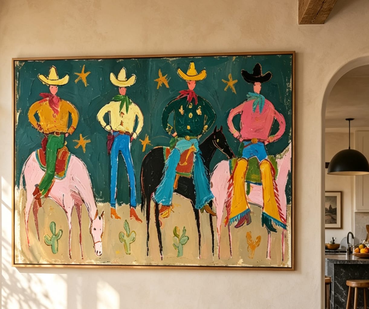 Customer photo review of Teal Rodeo-Four Cowboy Horse Folk Painting