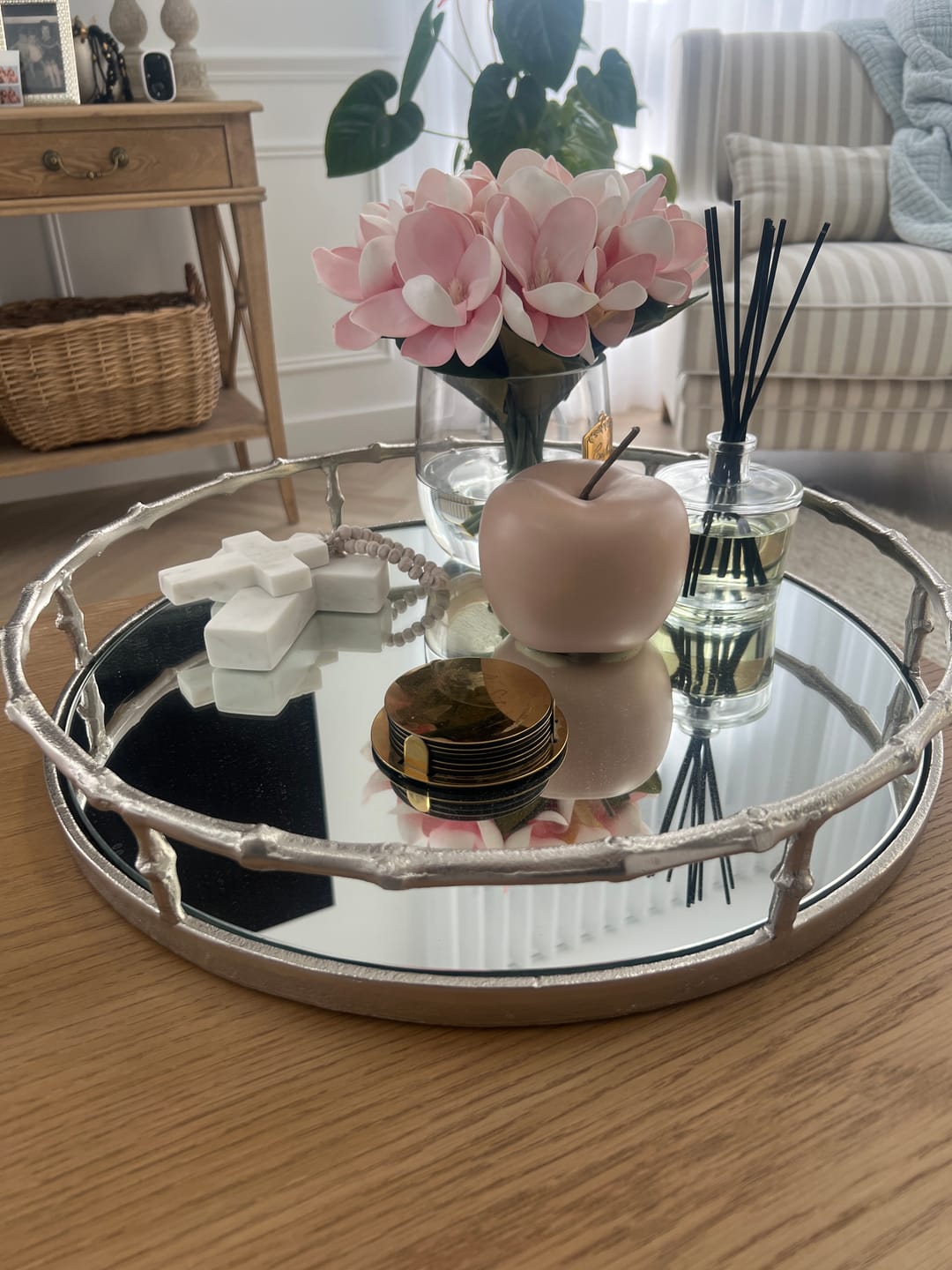 Customer photo review of Bamboo Round Silver Mirror Tray