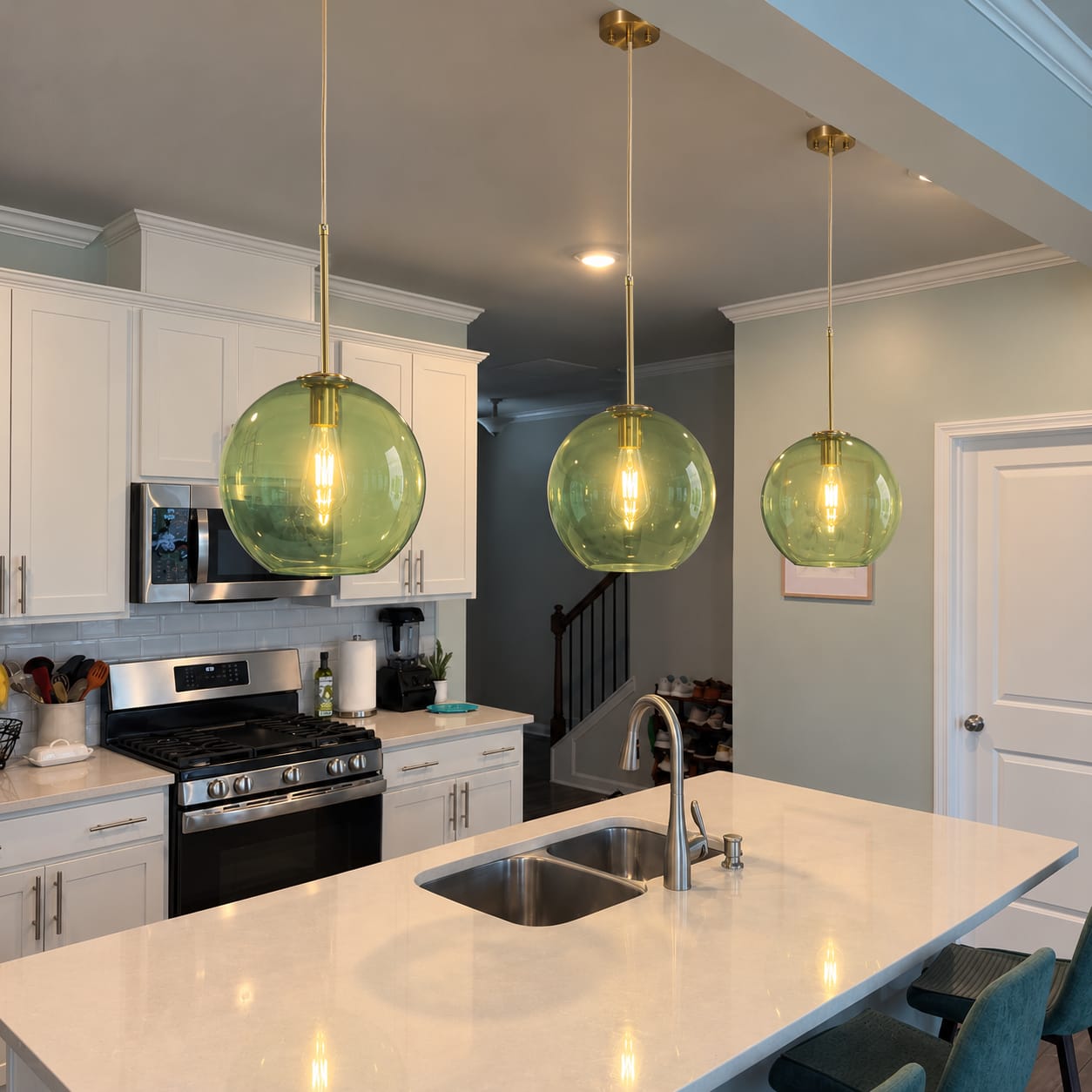 Customer photo review of Sculptural Solid Colored Glass Globe Single Pendant