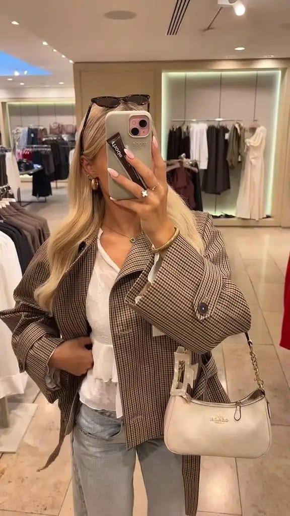 Customer photo review of Erica Plaid Belted Trench Coat