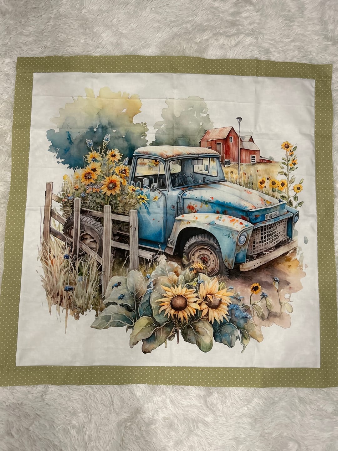 Customer photo review of Vintage Truck & Sunflowers #4 Fabric Panel
