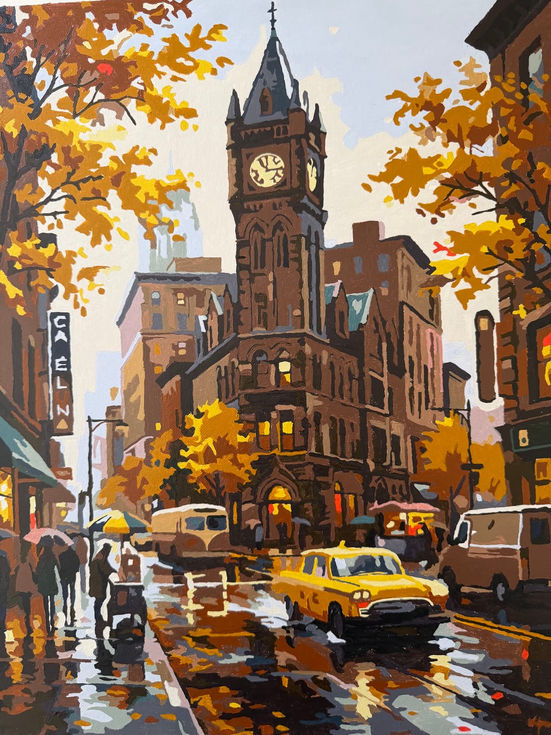 Customer photo review of Rainy City Clock Tower Taxi Street (Paint by Numbers)