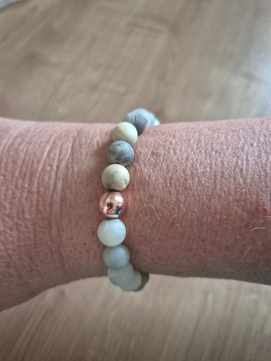 Customer photo review of »Ich glaube an mich« Blockadenlöser-Armband aus echten Amazonitperlen inkl. abgebrochenem Stern
