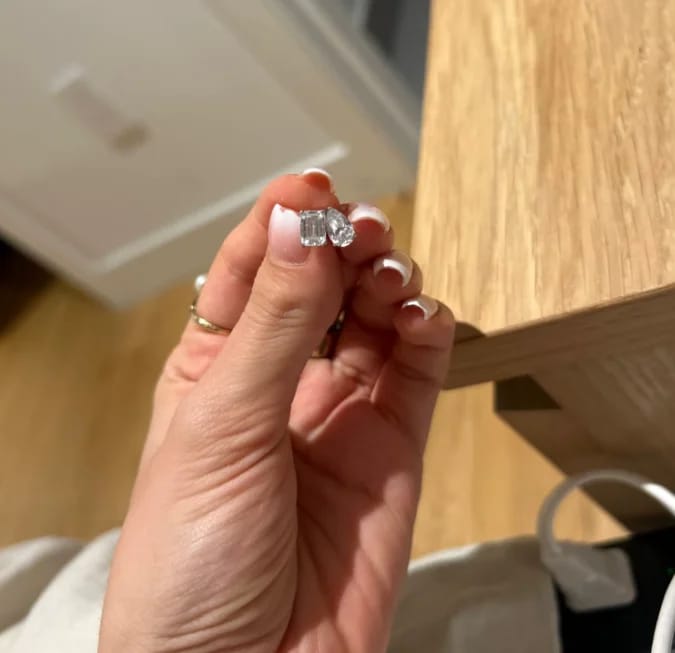 Customer photo review of Sara Moissanite Stud Earrings