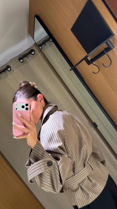 Customer photo review of Erica Plaid Belted Trench Coat