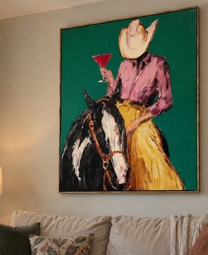 Customer photo review of Saddle Toast-Cowgirl Horse Painting