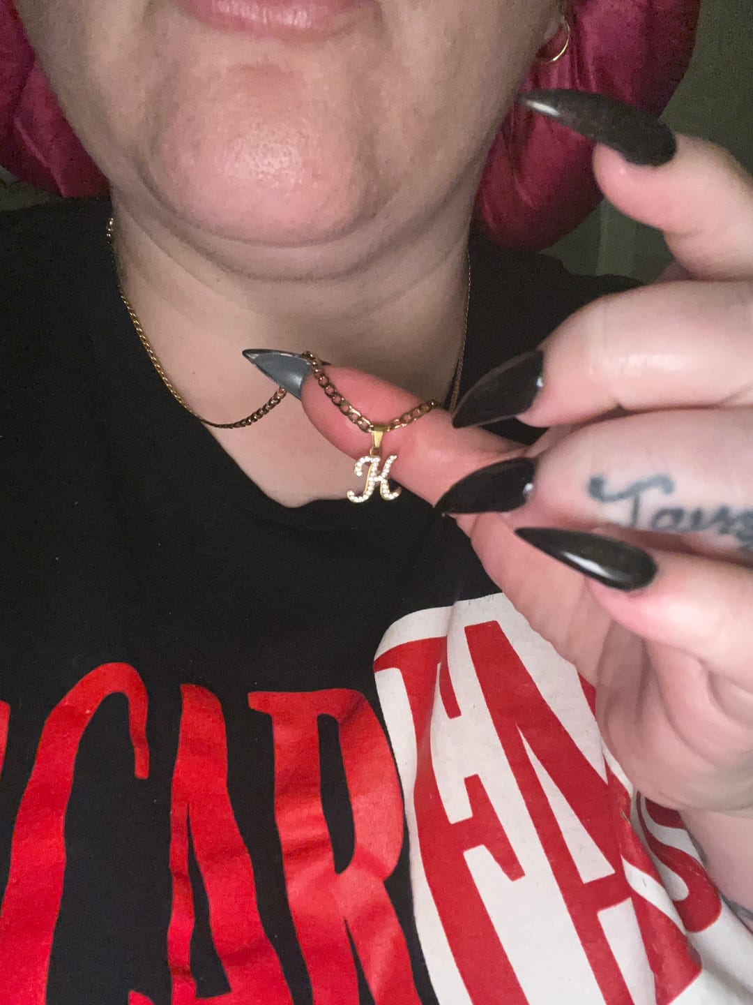 Customer photo review of Script Iced Letter Necklace