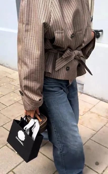Customer photo review of Erica Plaid Belted Trench Coat