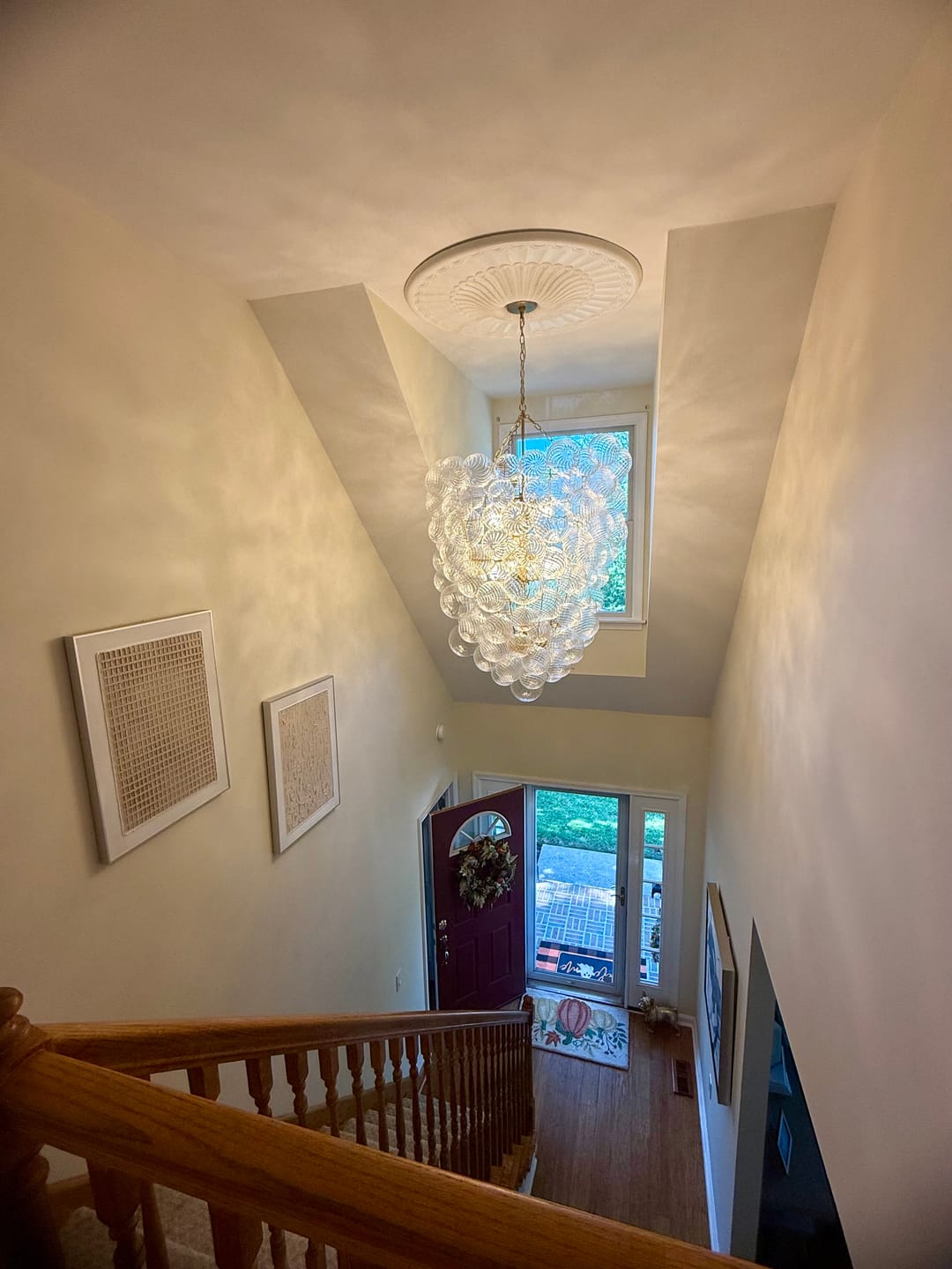 Customer photo review of Luxury Cascade Cluster Ribbed Glass Bubble Entry Chandelier