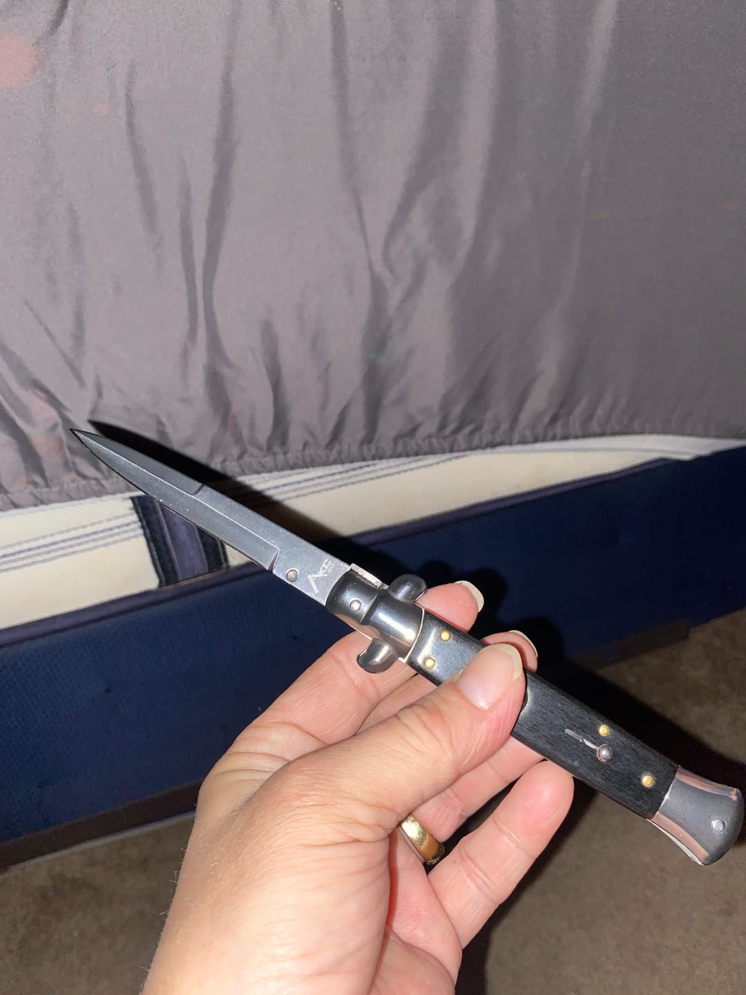 Customer photo review of 13" Big Boy Auto Italian Stiletto Switch Blade Black Pearl