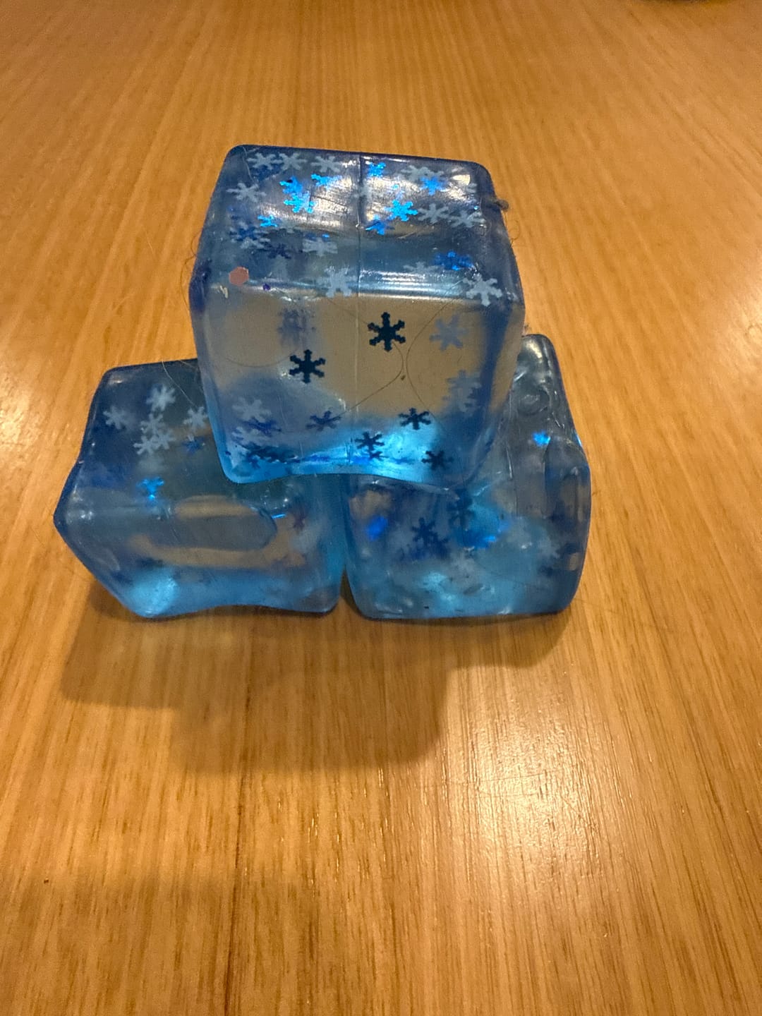 Customer photo review of Jelly Cube Squishy - Blue Snowflake 3 Pack