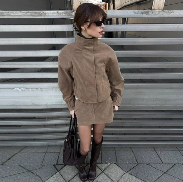 Customer photo review of Lara Suede Cropped Coat & Mini Skirt Set