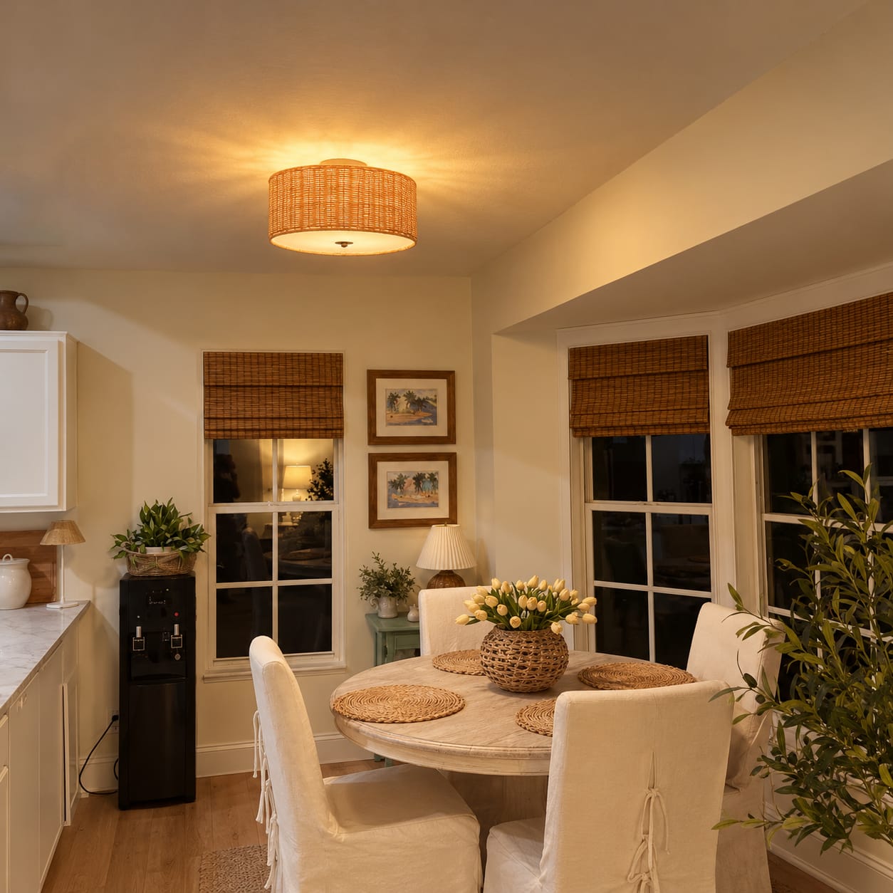 Customer photo review of Tropical Hand-woven 3-Light Rattan Drum Semi-flush Mount
