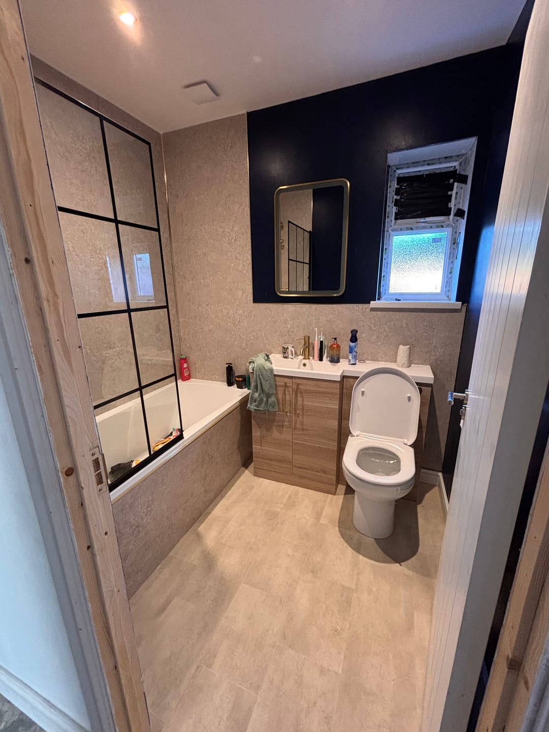 Customer photo review of Premium Beige Concrete Matt Shower Wall Panel - 1M x 2.4M