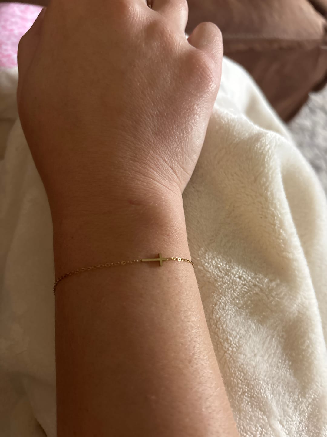 Customer photo review of The Delicate Cross Bracelet