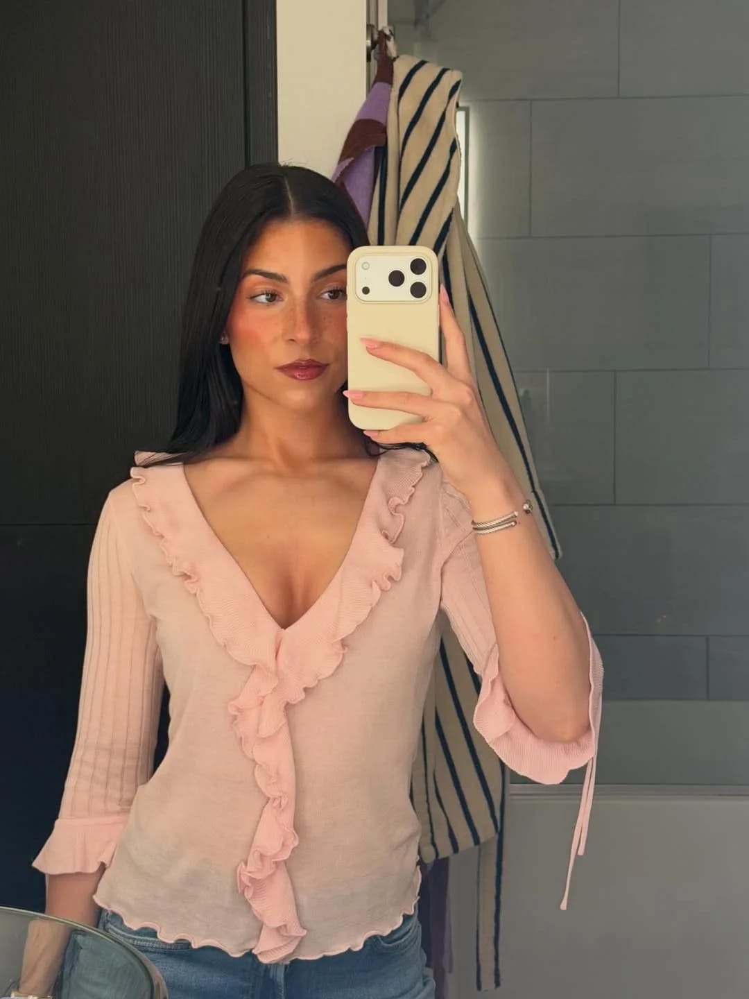 Customer photo review of Miriam Ruffled Lace-Up Cardigan Top