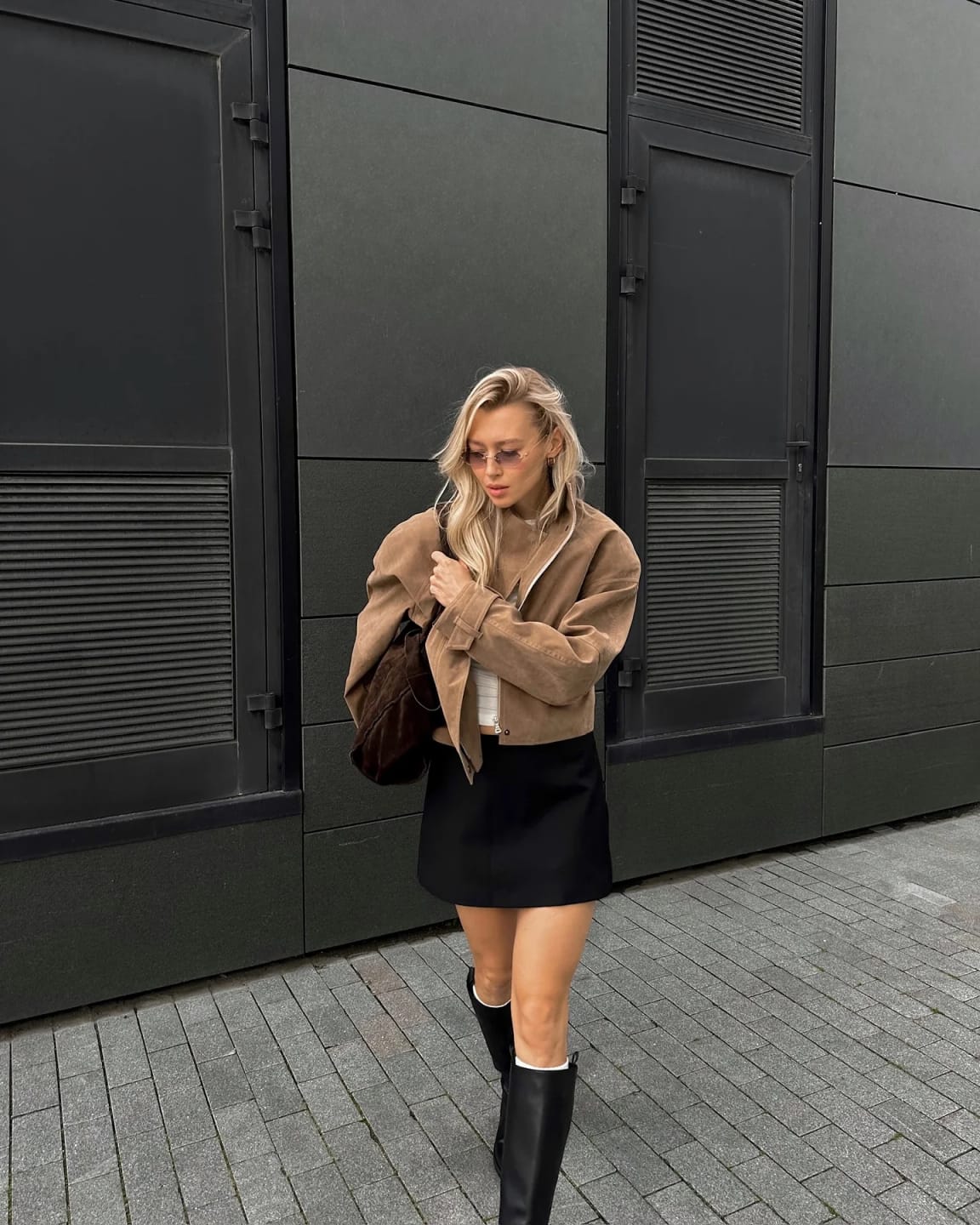 Customer photo review of Lara Suede Cropped Coat & Mini Skirt Set