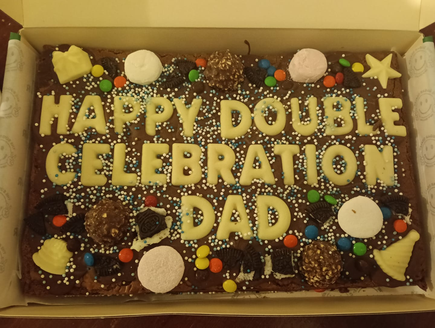 Customer photo review of Mega custom message birthday brownie