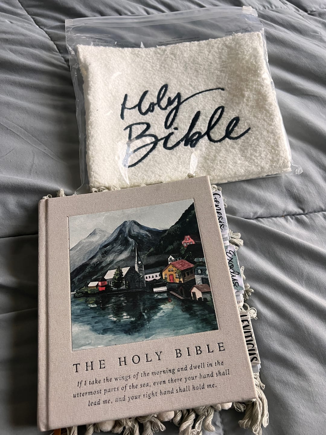 Customer photo review of Bible Cover: White embroidered