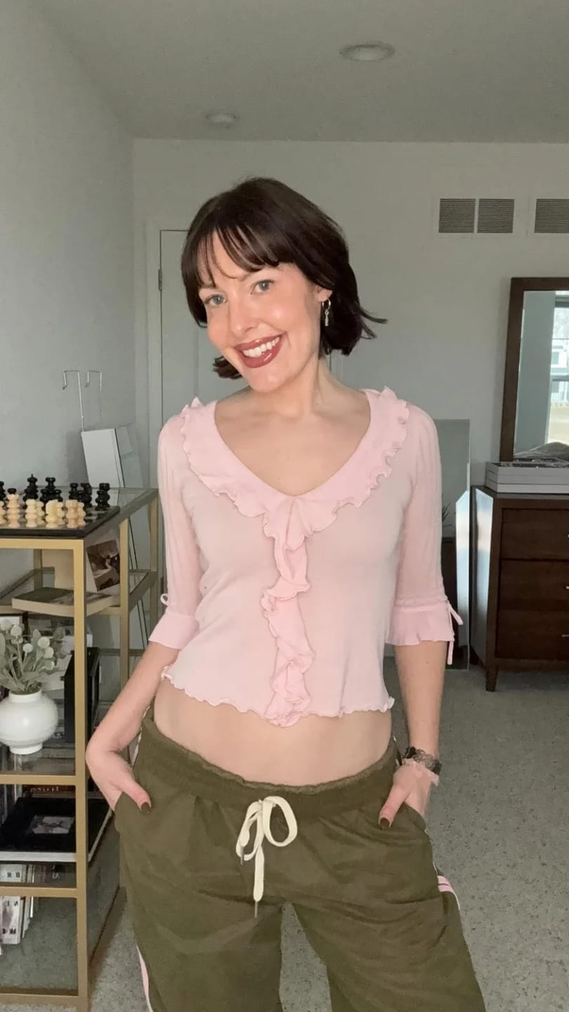 Customer photo review of Miriam Ruffled Lace-Up Cardigan Top