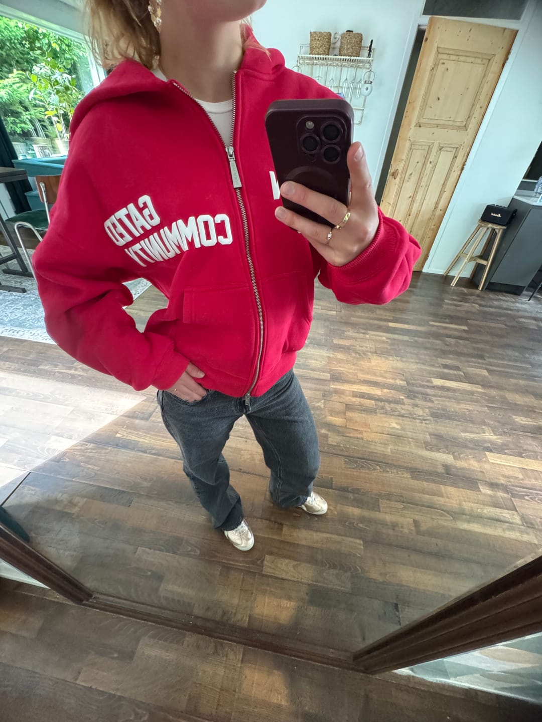 Customer photo review of GATED COMMUNITY ZIP HOODIE RASPBERRY RED