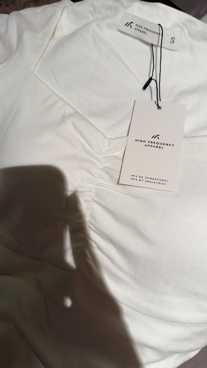 Customer photo review of Soft Stretch Diamond Neck Ruched Padded Tee