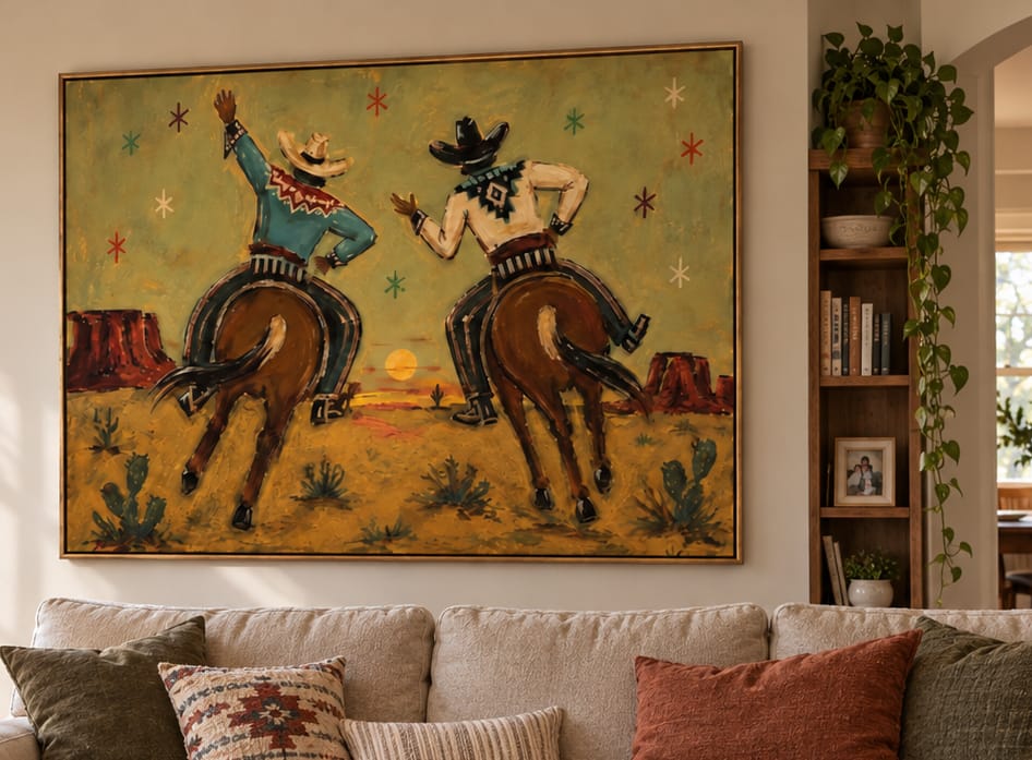 Customer photo review of Sunset Trail-Two Cowboy Horse Painting