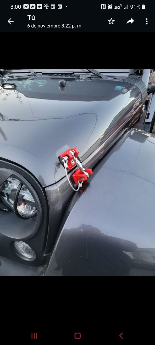 Customer photo review of Locking Hood Catch Kit - Black / Red for 07-18 Jeep Wrangler JK/ JKU