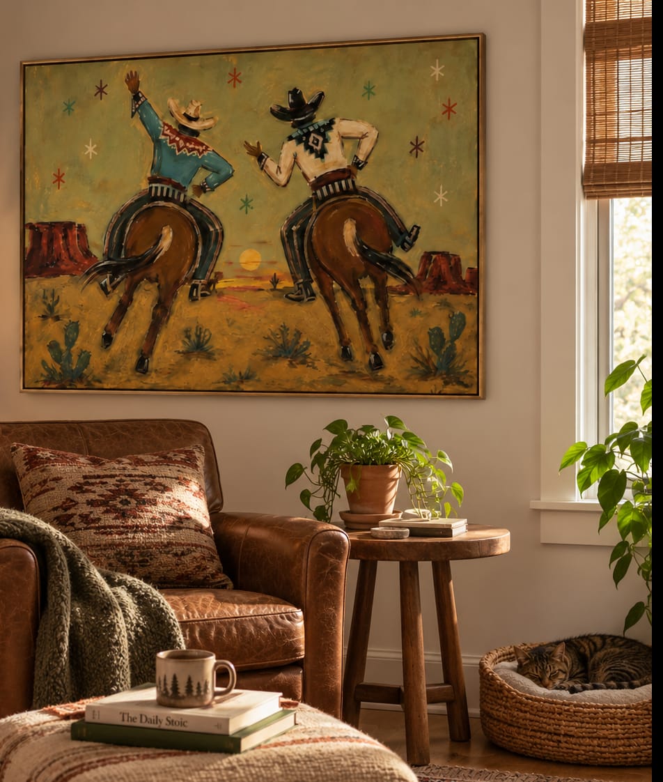 Customer photo review of Sunset Trail-Two Cowboy Horse Painting