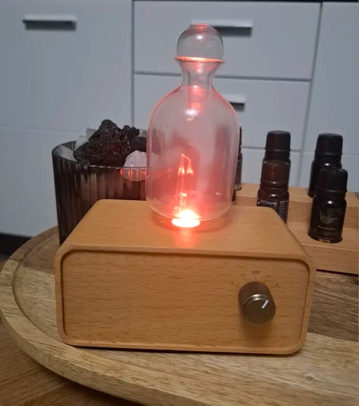 Customer photo review of Waterless Essential Oil Diffuser – Wood & Glass