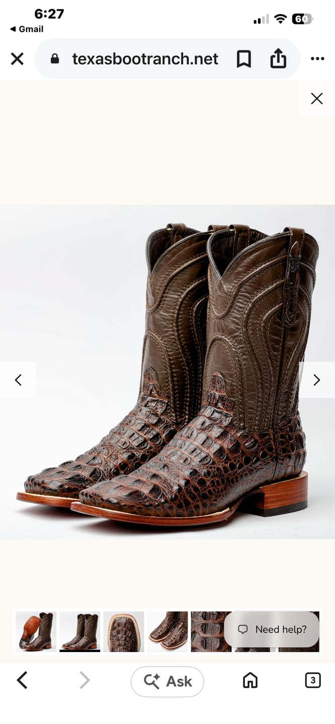 Customer photo review of Brown Caiman Neck Leather Boots - Square Toe