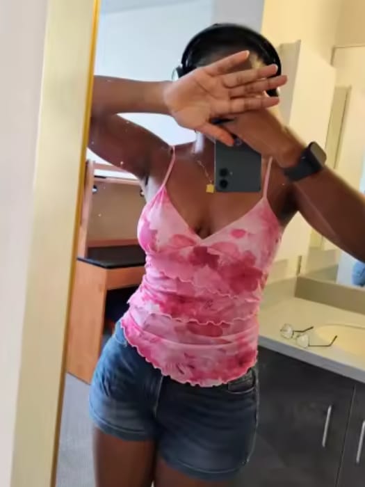 Customer photo review of Willa Mesh Wrap Cami