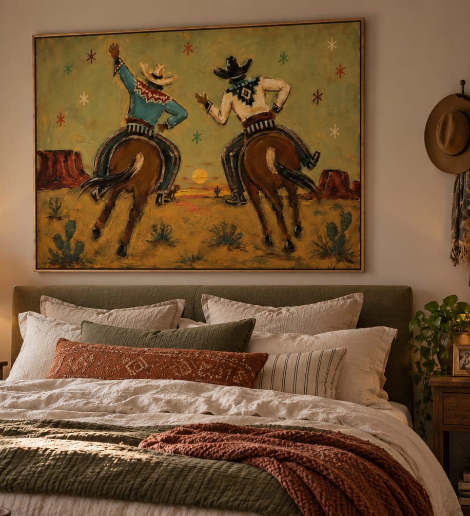Customer photo review of Sunset Trail-Two Cowboy Horse Painting