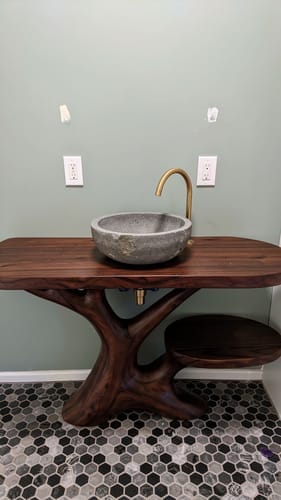 Customer photo review of Arboris Solid Wood Bathroom Vanity with Sculptural Tree Base