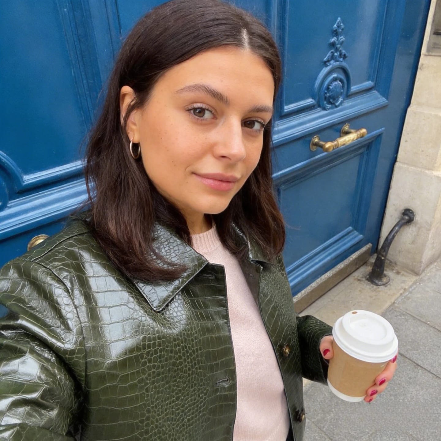 Customer photo review of Svea Crocodile Embossed Leather Jacket