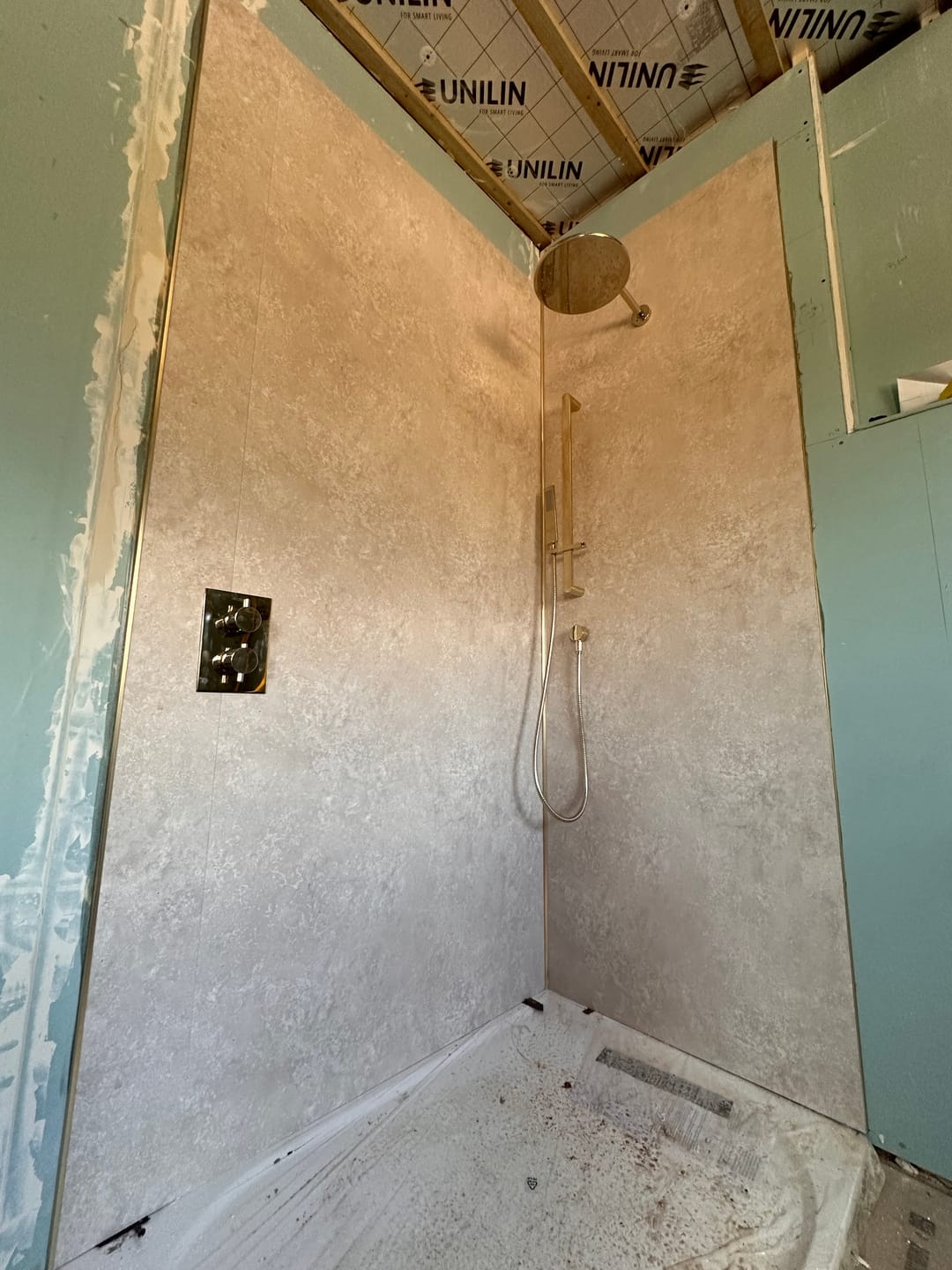Customer photo review of Premium Beige Concrete Matt Shower Wall Panel - 1M x 2.4M