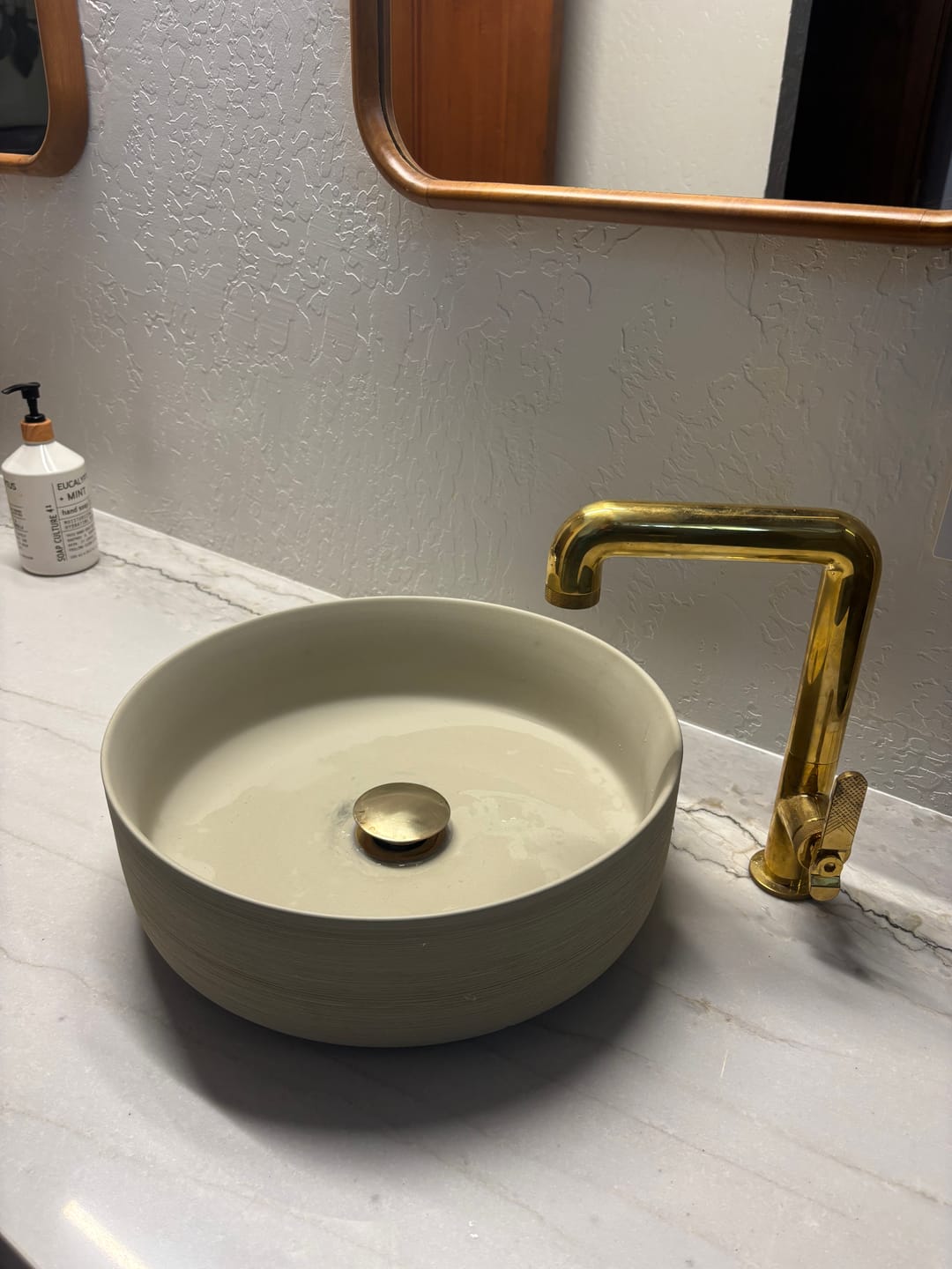 Customer photo review of Unlacquered Brass Push-Up Sink Drain — Pop-Up Stopper for Vessel & Undermount Sinks #VFK255