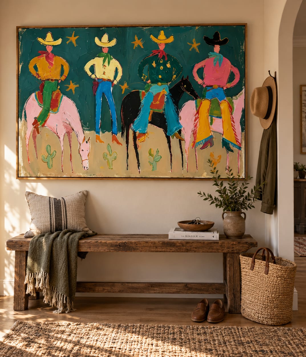 Customer photo review of Teal Rodeo-Four Cowboy Horse Folk Painting