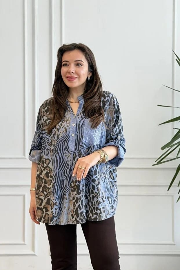 Customer photo review of Leopard Print Wild V Neck Shirt