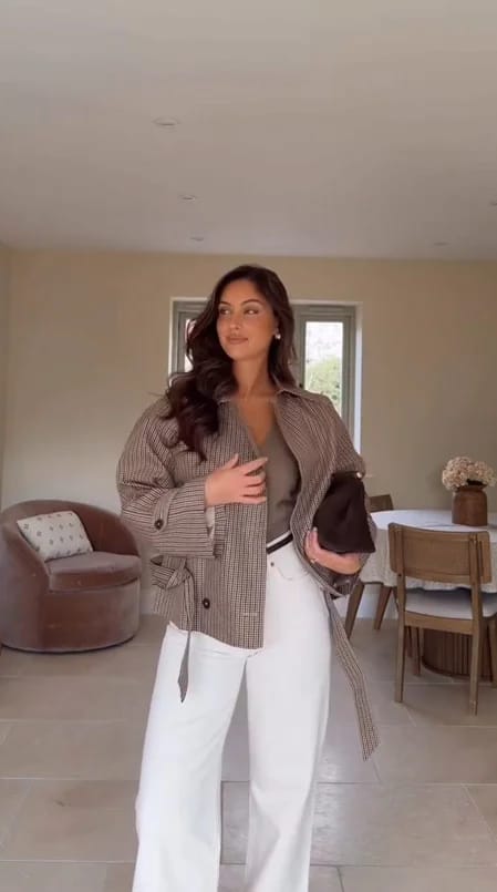 Customer photo review of Erica Plaid Belted Trench Coat