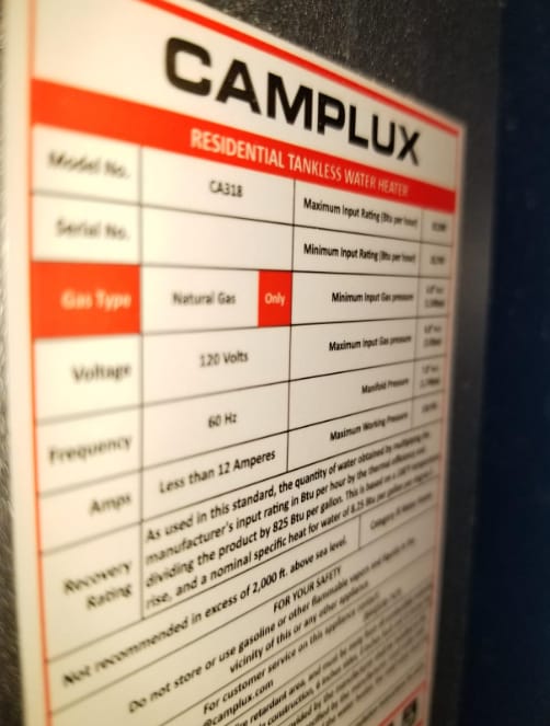 Customer photo review of 3.18 GPM Indoor Tankless Water Heater Propane with Wall Thimble, Black