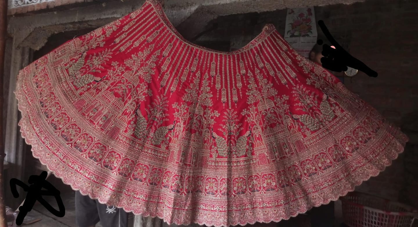 Customer photo review of Signature Style Maroon Royal Zarkan Diamond Work Bridal Lehenga