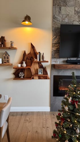 Customer photo review of Mountain Silhouette Wall Wine Holder with Floating Shelves