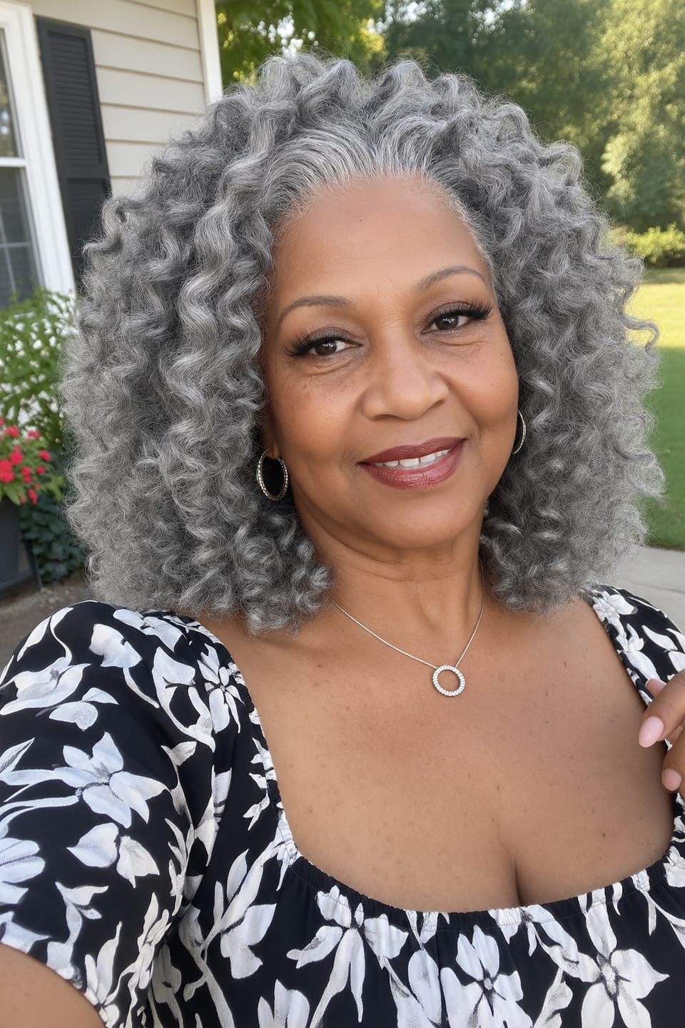 Customer photo review of Luvwin 13x4 Salt & Pepper Bouncy Curls Glueless Grey Wig 100% Human Hair
